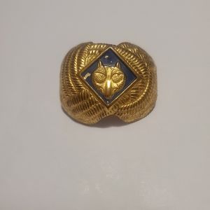 Boy Scout Cub Scout Wolf Blue Gold Tone Neckerchief Scarf Slide VTG